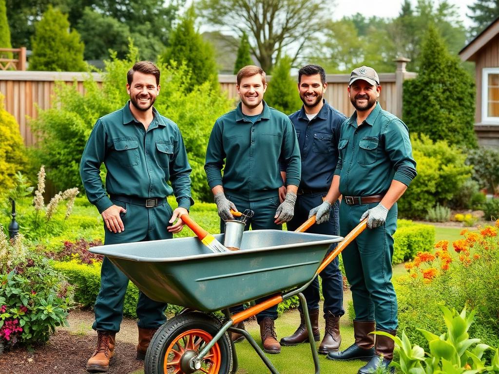 Das Team von Grünwerk Koblenz – Gärtner des Meisterbetriebs in einem gepflegten Garten